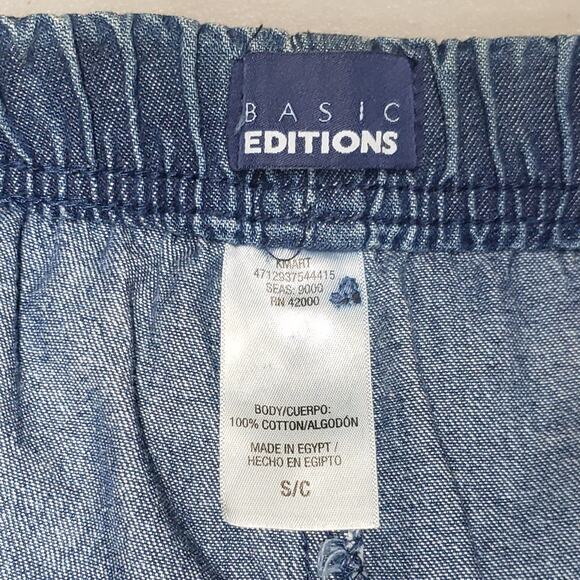 Basic Editions Vintage Denim Capri Pants Sz S Elastic Waist High Rise Pockets - Picture 3 of 10